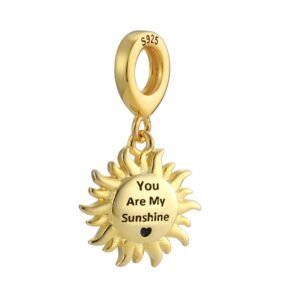 you are my sunshine gold sun 925 sterling silver charm bead for pandora & similar charm bracelets or necklaces