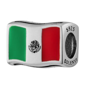 Flags Travel Country 925 Sterling Silver Charm Bead For Pandora & Similar Charm Bracelets or Necklaces (Mexico)