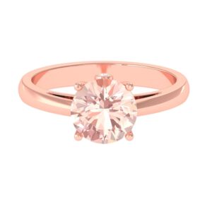 Natural Morganite Solitaire Engagement Ring| 8 MM Round| AAA Quality| October Birthstone Jewelry Gift for Women, 14K Rose Gold, Size:US 8.00