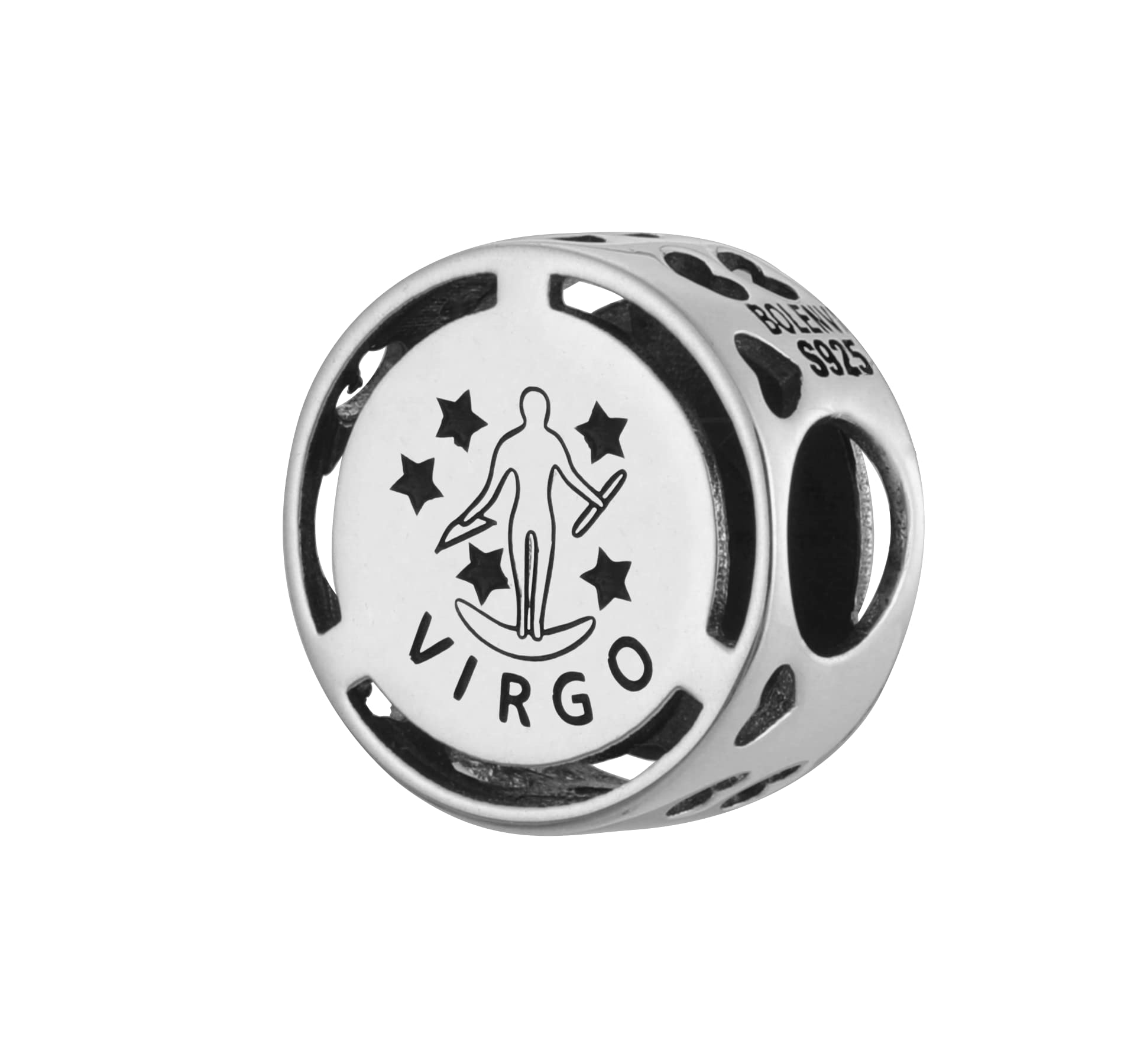 Zodiac Signs Birthday Symbols 925 Sterling Silver Charm Bead For Pandora & Similar Charm Bracelets or Necklaces (Virgo)