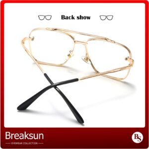 Breaksun Aviator Sunglasses - Vintage Diamond Cutting, Gradient Lens - Gold Frame, Clear Lens