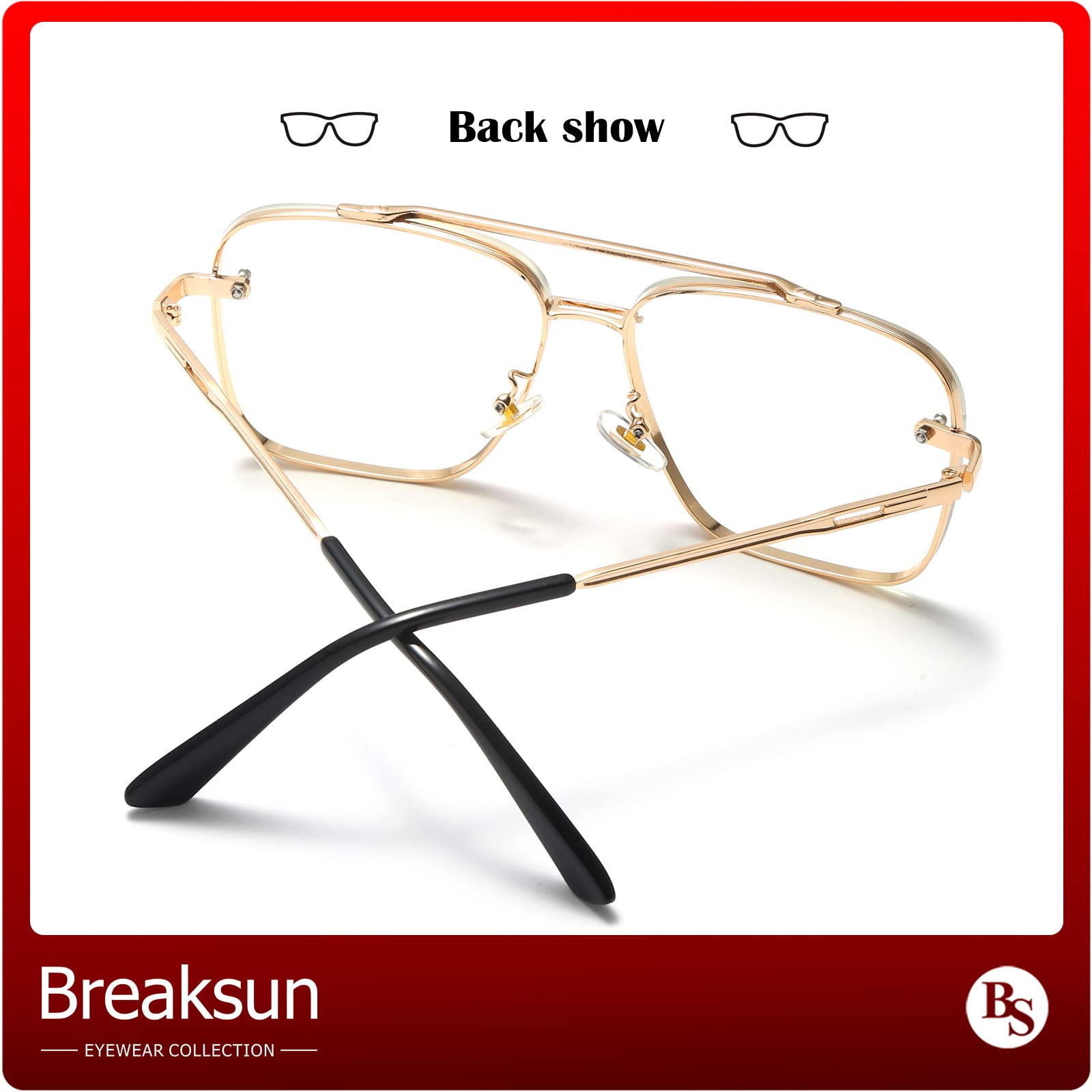 Breaksun Aviator Sunglasses - Vintage Diamond Cutting, Gradient Lens - Gold Frame, Clear Lens