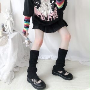 ZQFFB Leg Warmers Kawaii Black White Goth Stacked Leg Warmer of Japanese Style for Women 80s Party Sports Y2k Fashion