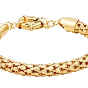 Barzel 18K Gold Plated Popcorn Mesh Bracelet for Women, 7.5 Inches - Made in Brazil