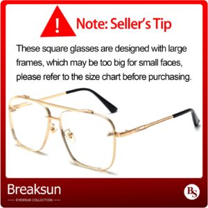 Breaksun Aviator Sunglasses - Vintage Diamond Cutting, Gradient Lens - Gold Frame, Clear Lens