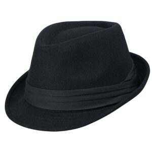 Womens Mens Classic Felt Trilby Hat Short Brim Fedora Hat Black Manhattan Gangster Jazz Hat for Unisex