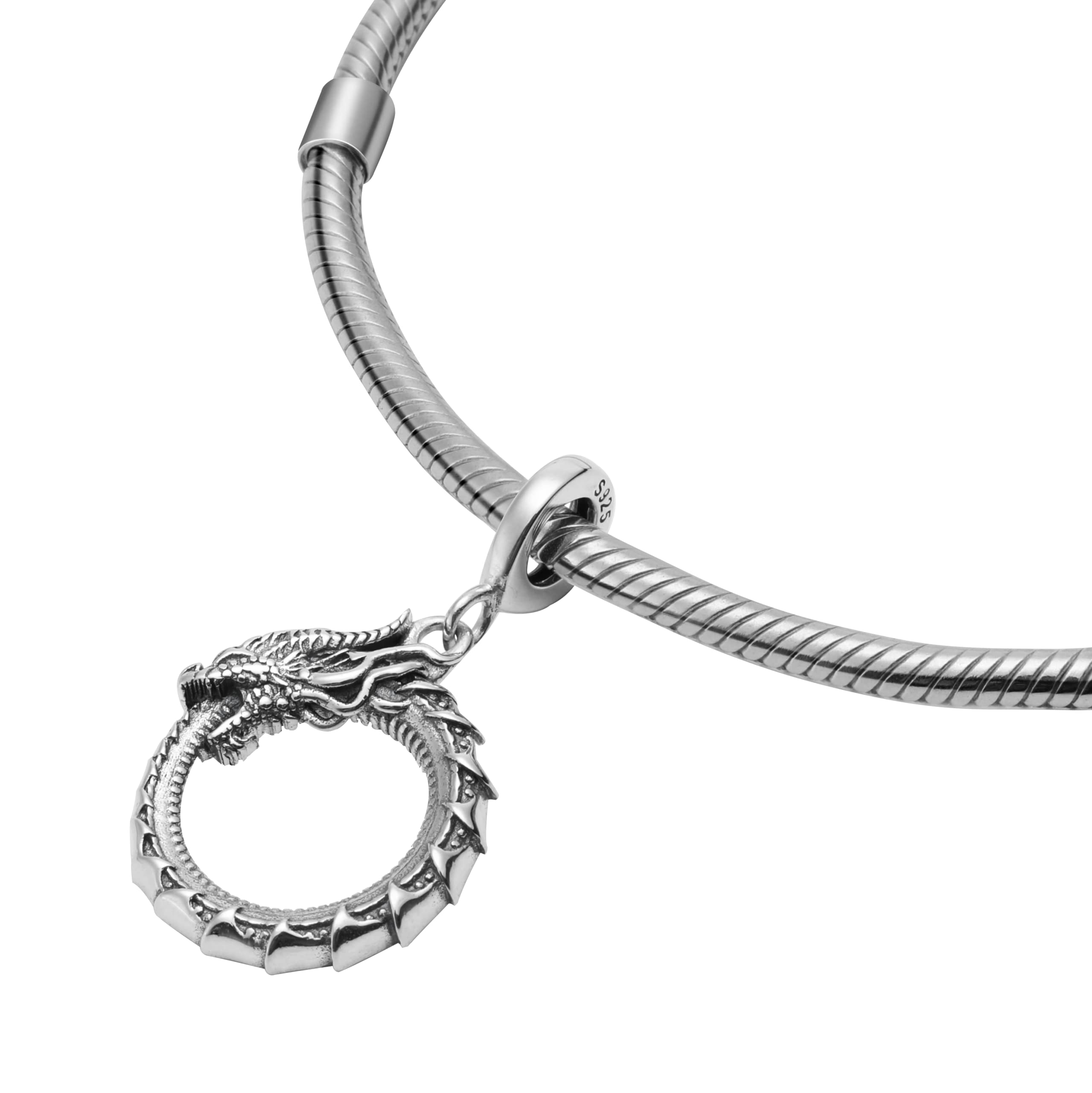 Infinity Dragon Circle Ouroboros 925 Sterling Silver Charm Bead For Pandora & Similar Charm Bracelets or Necklaces