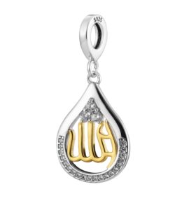 allah teardrop islamic calligraphy muslim 925 sterling silver charm bead for pandora & similar charm bracelets or necklaces