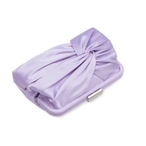 IXEBELLA Evening Purse for Women Dressy Soft Pleated Knot Party Clutch Satin Frame Formal Handbag for Wedding/Prom/Cocktail (Lavender)