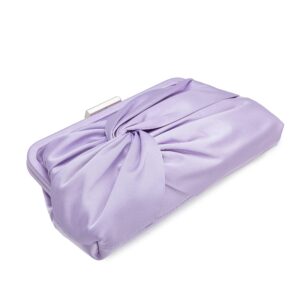 IXEBELLA Evening Purse for Women Dressy Soft Pleated Knot Party Clutch Satin Frame Formal Handbag for Wedding/Prom/Cocktail (Lavender)