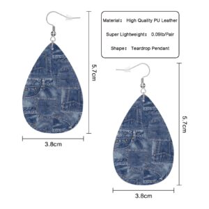 Vosach Denim Leather Teardrop Earrings Vintage Denim Stitching Fold Art Faux Leather Water Drop Earrings Jewelry For Women Friends Wedding