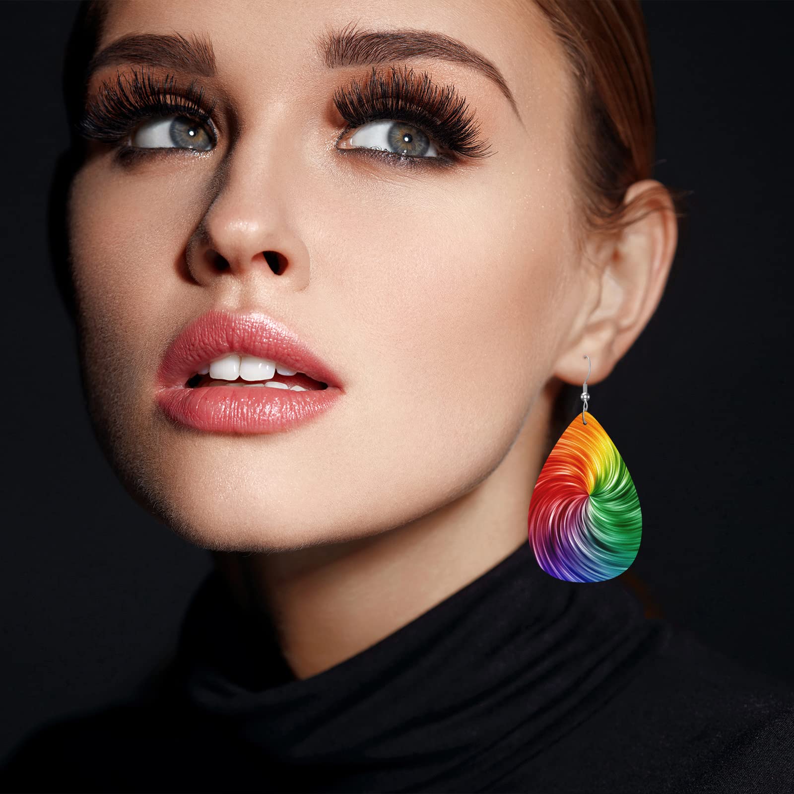 Vosach Earrings For Women Rainbow Vortex, Colorful Rainbow Geometric Stripes Lines Swirl Fashion Leather Teardrop Earrings Lightweight Earrings For Women Friends Bridal