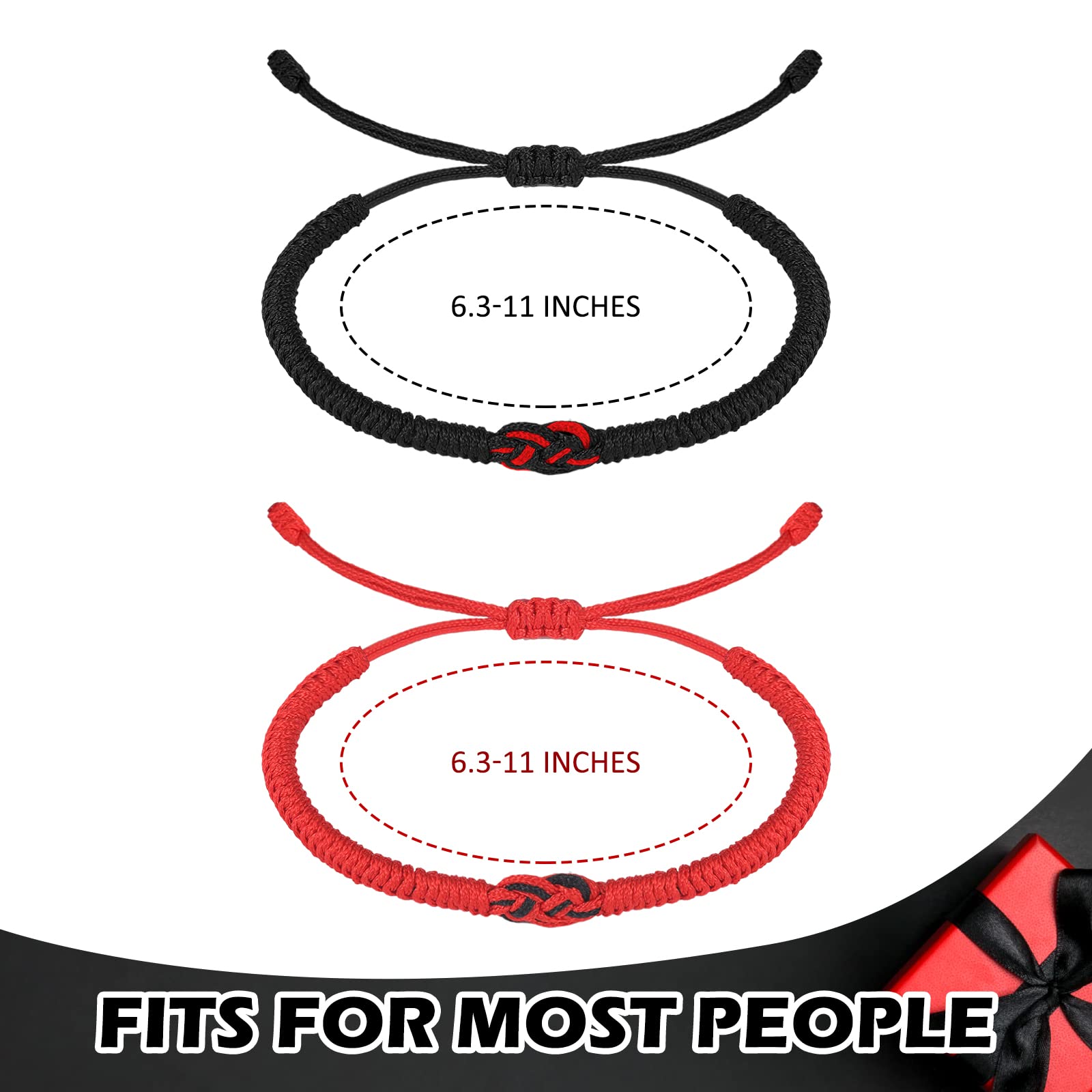 10 Pcs Red Black String Bracelet Fate Matching Couples Bracelets for Protection Red Cord Braided Bracelet Amulet Handmade Good Lucky Knot Bracelet for Friendship Lover Women Men Long Distance Gift