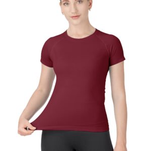 MathCat Workout Shirts for Women,Workout Tops for Women Short Sleeve,Yoga T Shirts for Women,Breathable Athletic Gym Shirts Burgundy