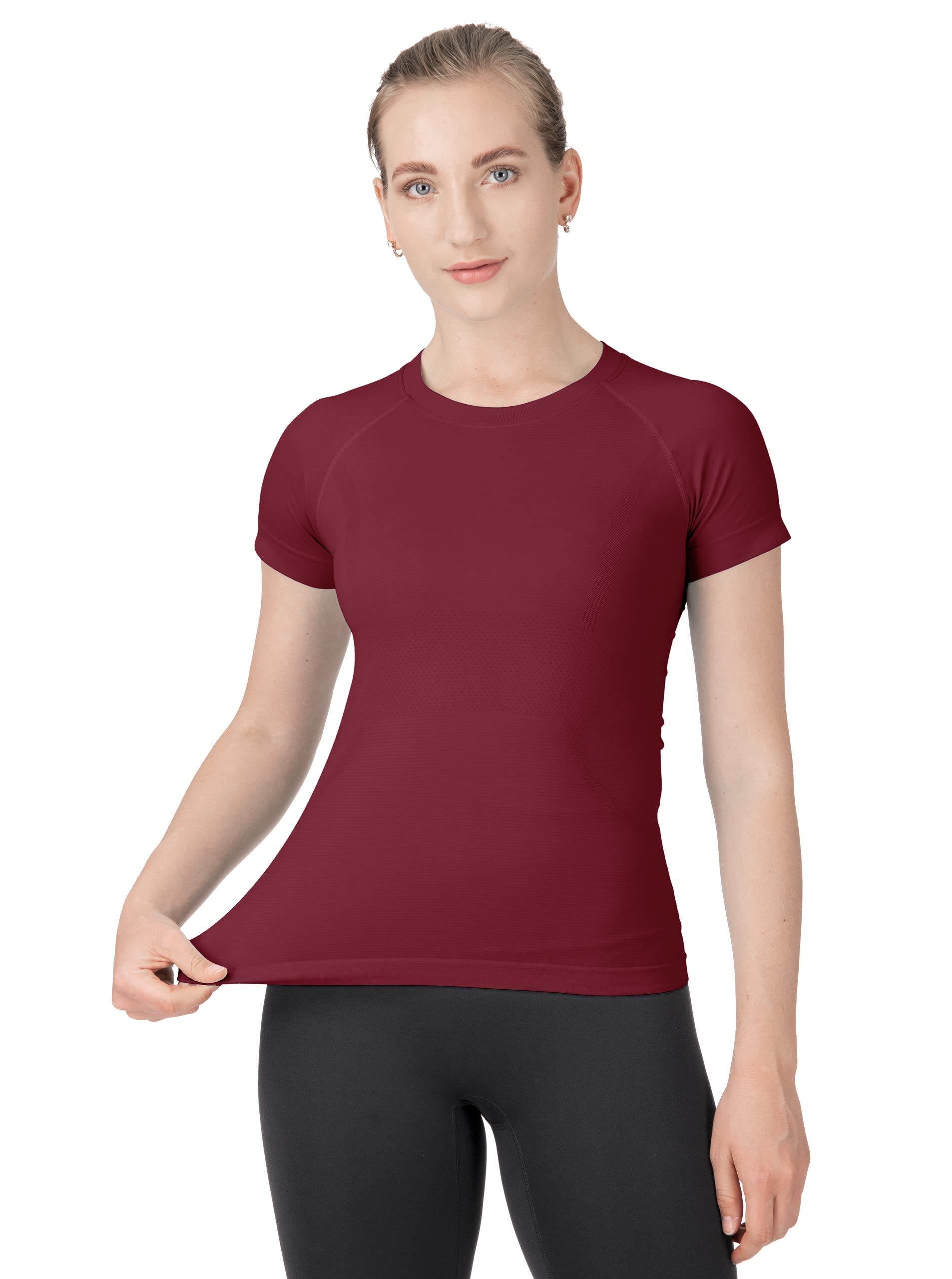 MathCat Workout Shirts for Women,Workout Tops for Women Short Sleeve,Yoga T Shirts for Women,Breathable Athletic Gym Shirts Burgundy