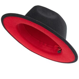 red bottom fedora hats for men women - classic black red panama hat wide brim two tone jazz gentleman hat