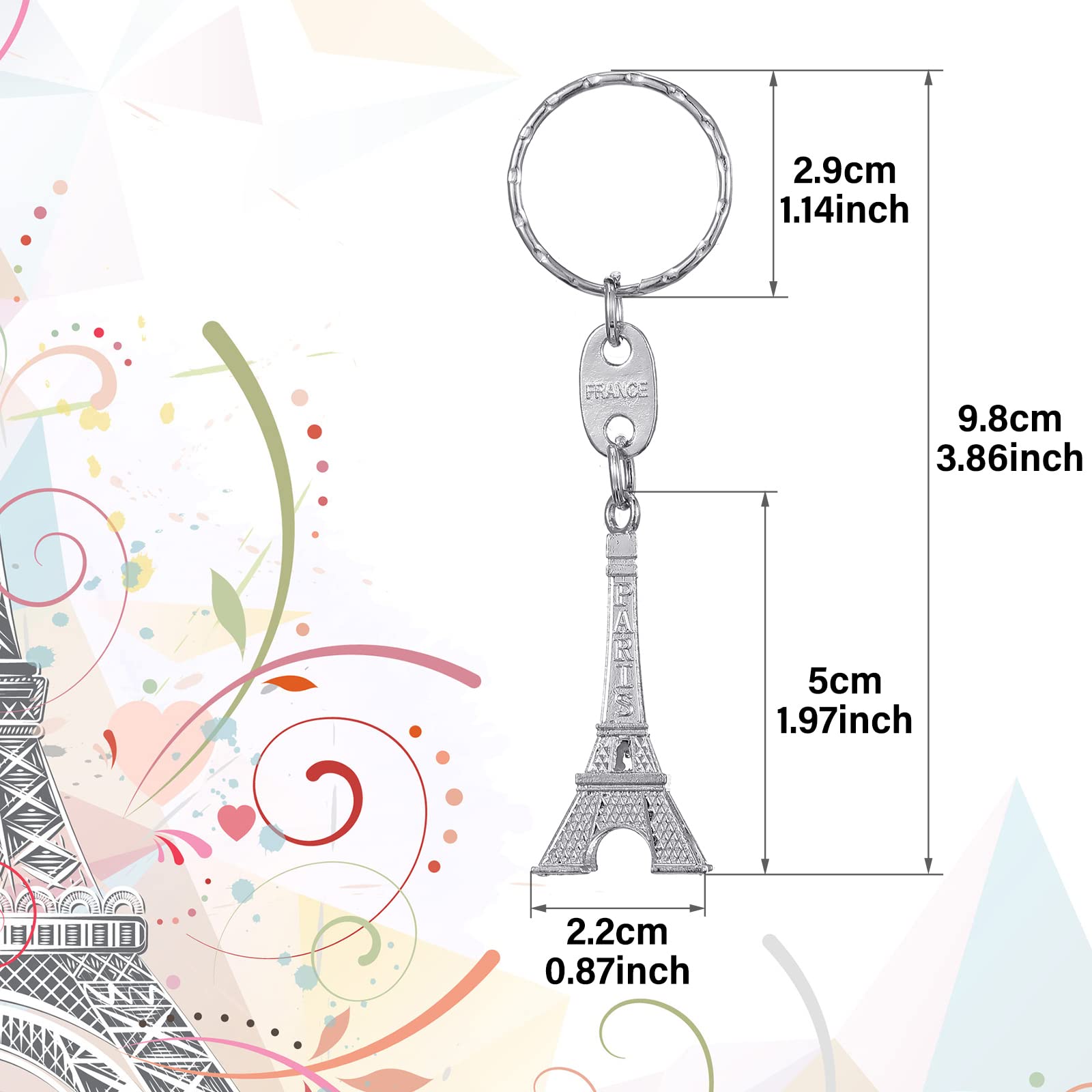 Fumete 80 Pieces Eiffel Tower Keyring Retro French Souvenirs Keychain for Christmas Gifts (Silver)