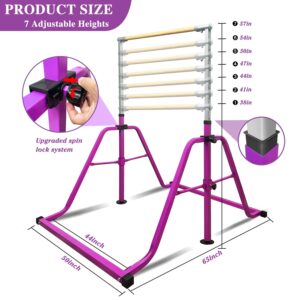 kechery Foldable & Moveable Gymnastics Horizontal Bar with Rings,3’to 5’Adjustable Height Expandable Junior Kip Bar for Home,Indoor Gym Equipment for Kids (Foldable Purple with Rings)