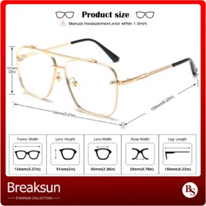 Breaksun Aviator Sunglasses - Vintage Diamond Cutting, Gradient Lens - Gold Frame, Clear Lens