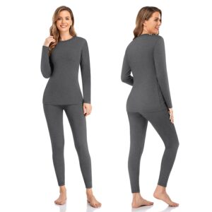 SIMIYA Thermal Underwear Set for Women Long Johns with Fleece Lined Long Sleeves Base Layer Set Top Bottom Grey