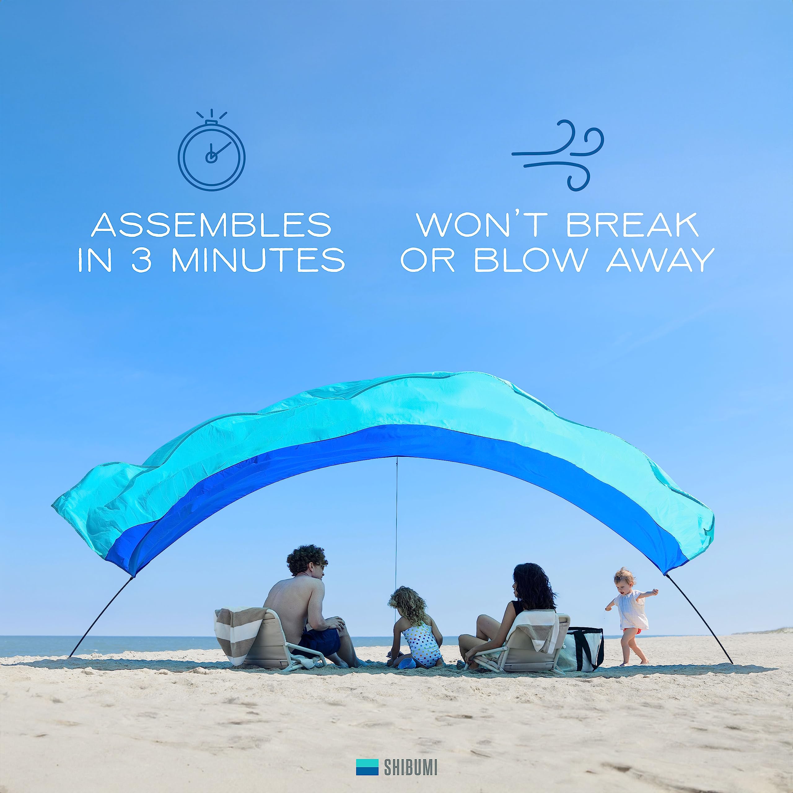 Shibumi Shade®, World's Best Beach Shade, The Original Wind-Powered® Beach Canopy, Provides 150 Sq. Ft. of Shade, Compact & Easy to Carry, Sets up in 3 Minutes, Designed in America