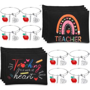 highergo 16 pcs teacher appreciation gift set for women, 8 teacher makeup pouch cosmetic bags and 8 teacher bangle bracelets, graduation end of year thank you gifts for teacher (rule style)