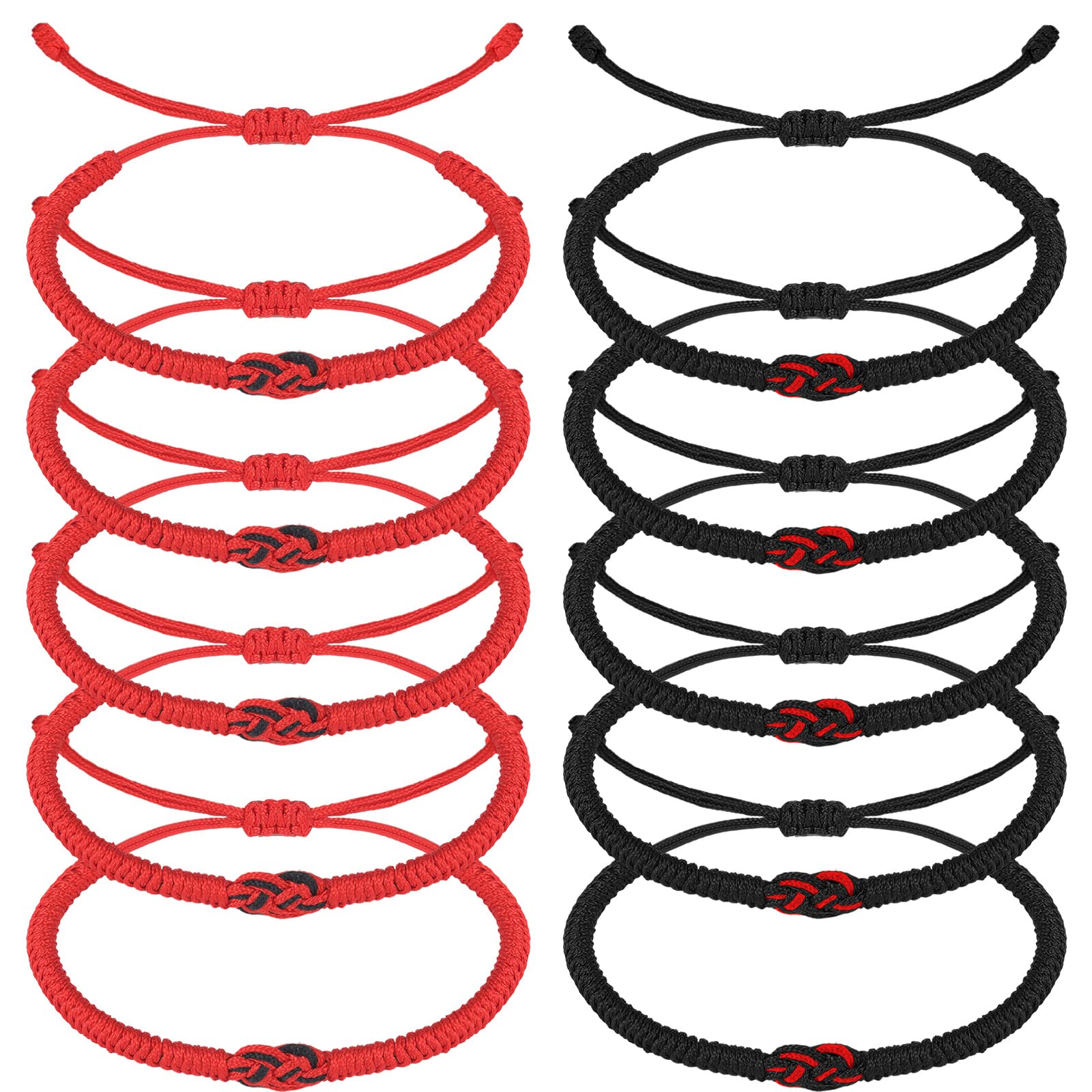 10 Pcs Red Black String Bracelet Fate Matching Couples Bracelets for Protection Red Cord Braided Bracelet Amulet Handmade Good Lucky Knot Bracelet for Friendship Lover Women Men Long Distance Gift