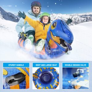 Aoskie Dinosaur Snow Tube Inflatable Snow Sled with Handles, Heavy Duty Snow Tube for Outdoor Sledding, Winter Snow Tube for Kids and Adults, Make of Double-Layers Bottom