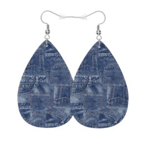 Vosach Denim Leather Teardrop Earrings Vintage Denim Stitching Fold Art Faux Leather Water Drop Earrings Jewelry For Women Friends Wedding