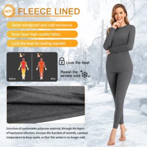 SIMIYA Thermal Underwear Set for Women Long Johns with Fleece Lined Long Sleeves Base Layer Set Top Bottom Grey