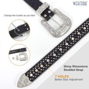 WERFORU Women Men Rhinestone Studded Western Leather Belt Ladies Vintage Bling Cowgirl Cowboy Waist Belt for Jeans Dress