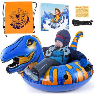 aoskie dinosaur snow tube inflatable snow sled with handles, heavy duty snow tube for outdoor sledding, winter snow tube for kids and adults, make of double-layers bottom