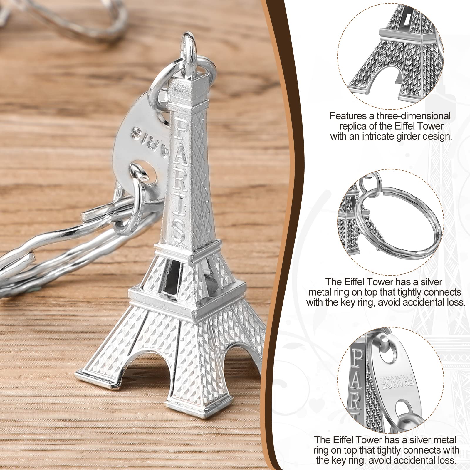 Fumete 80 Pieces Eiffel Tower Keyring Retro French Souvenirs Keychain for Christmas Gifts (Silver)