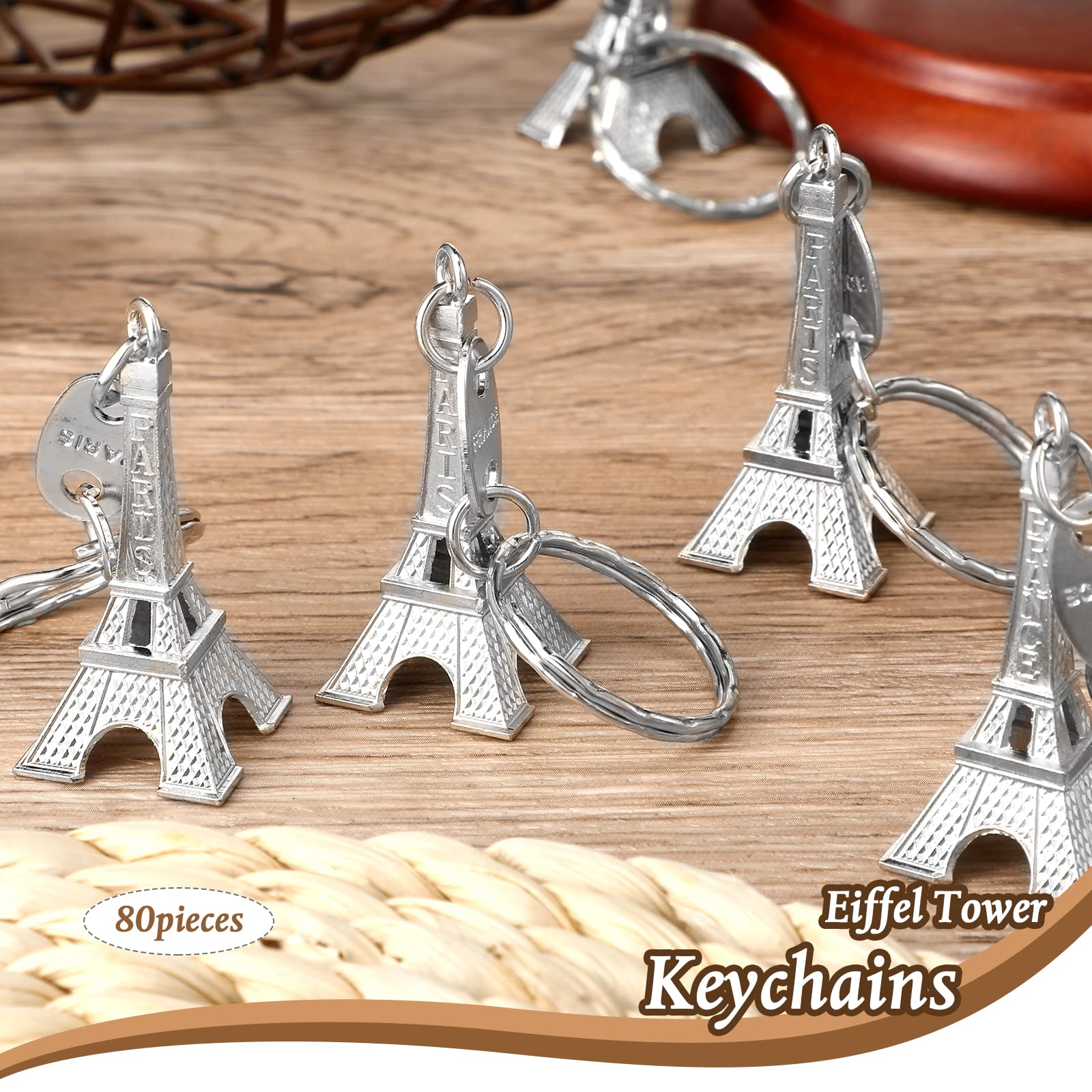 Fumete 80 Pieces Eiffel Tower Keyring Retro French Souvenirs Keychain for Christmas Gifts (Silver)