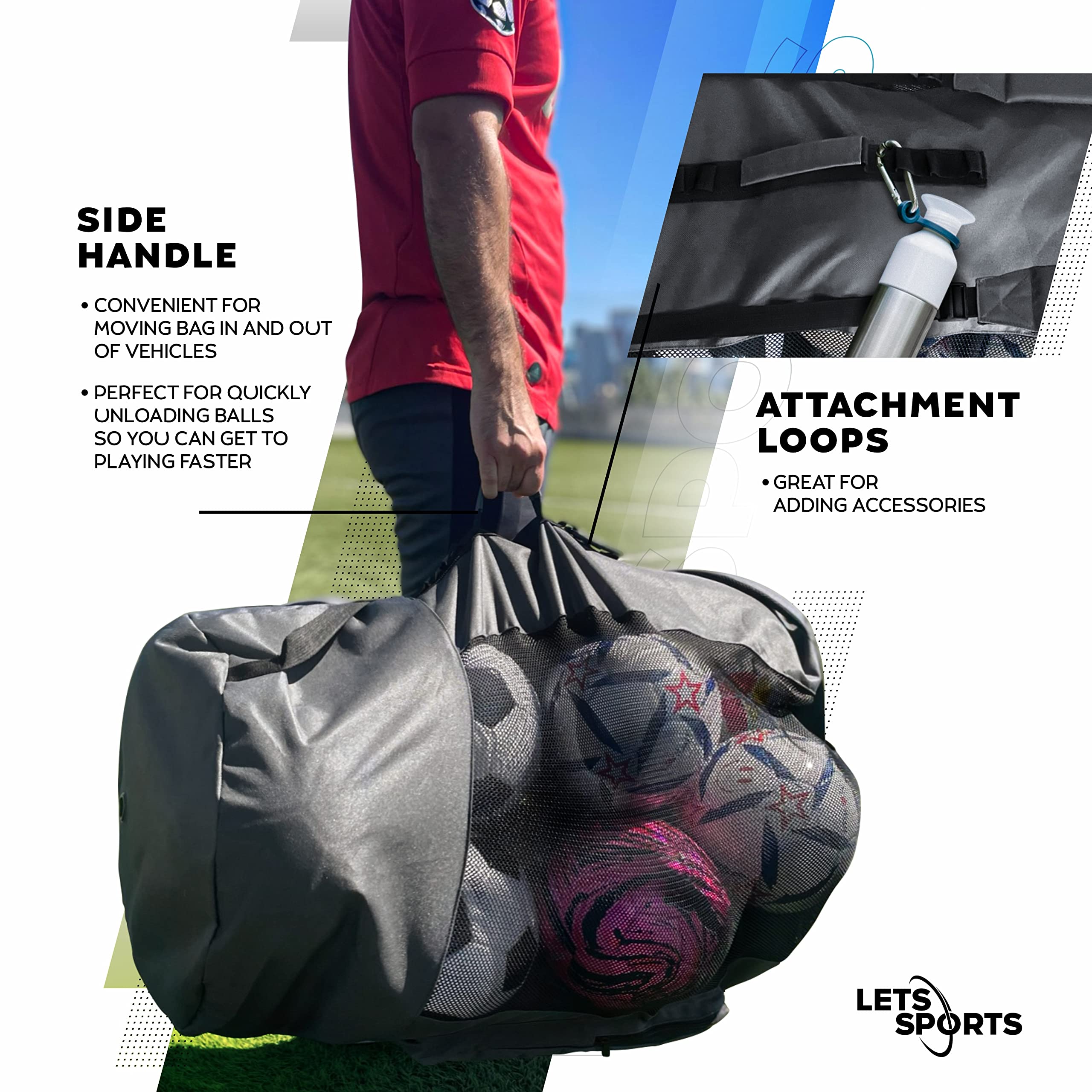 LETS Sports Soccer Ball Bag, Basketball Ball Bag for Coaches, Extra Large Mesh Drawstring Training Equipment Ball Storage Bag, Heavy Duty Football & Accessories Holding Bag