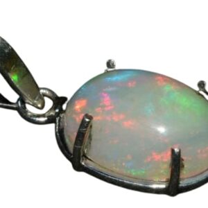 925 Sterling Silver Natural Oval Ethiopian Fire Opal Pendant October Birthday Gift Multi Color 17 inch