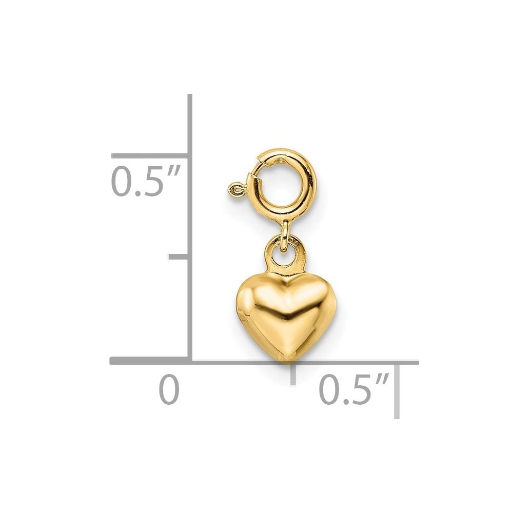 Auriga Fine Jewelry 14K Yellow Gold Heart with Spring Ring Clasp Puff Charm Pendant for Women (W- 0.22 Inch)