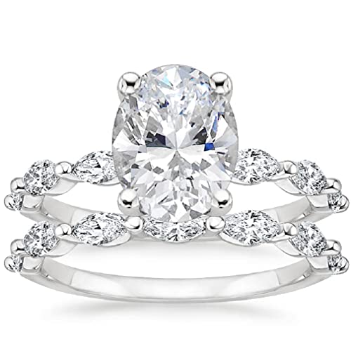 JEWELERYN Lovely Solitiare Bridal Set, Oval Cut 3 CT, Colorless Moissanite Ring Set, 925 Sterling Silver, Engagement Ring, Wedding Ring, Perfact for Gifts Or As You Want (7.5) White