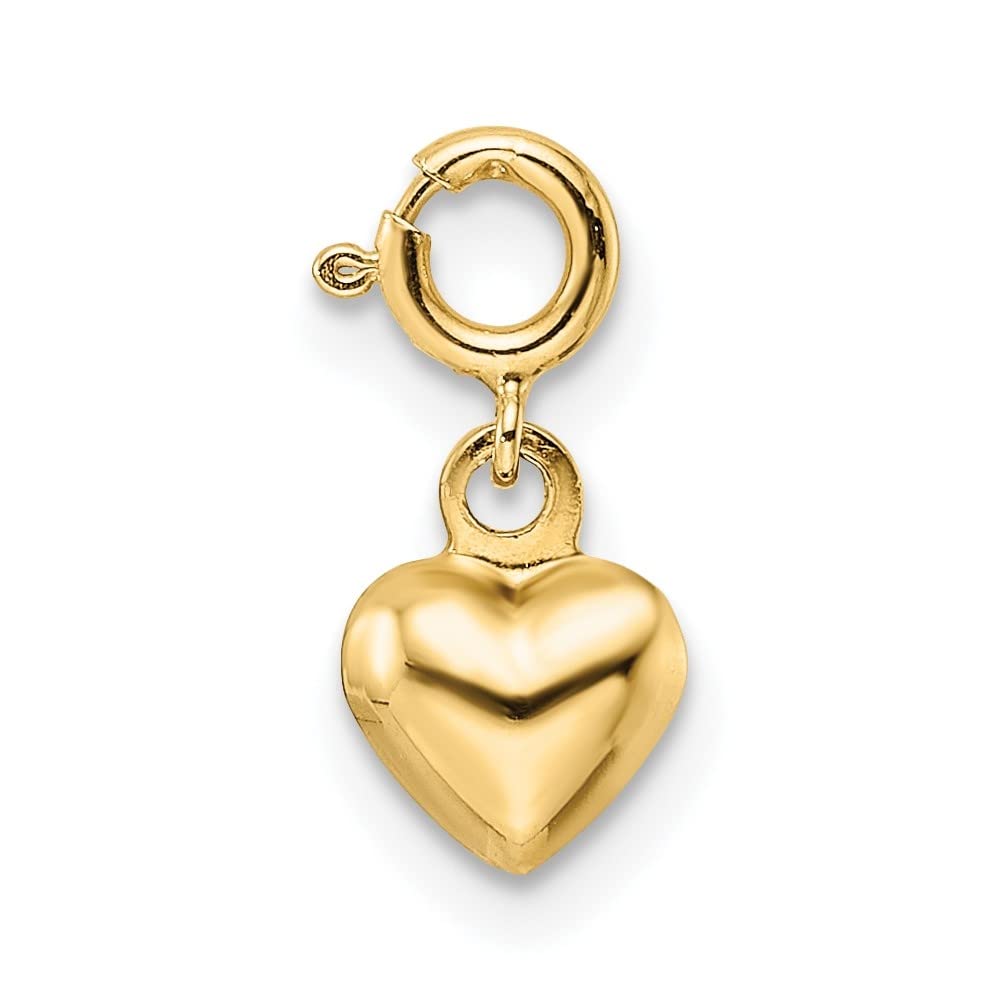 Auriga Fine Jewelry 14K Yellow Gold Heart with Spring Ring Clasp Puff Charm Pendant for Women (W- 0.22 Inch)