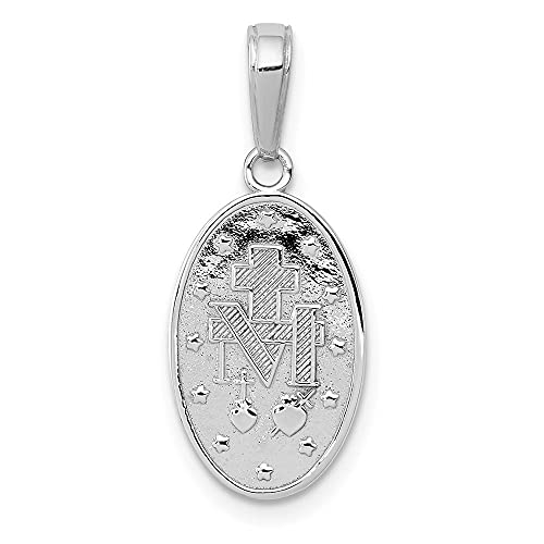 Auriga Fine Jewelry 14k White Gold Small Miraculous Medal Pendant (L- 25 mm, W- 11 mm) Gift for Women