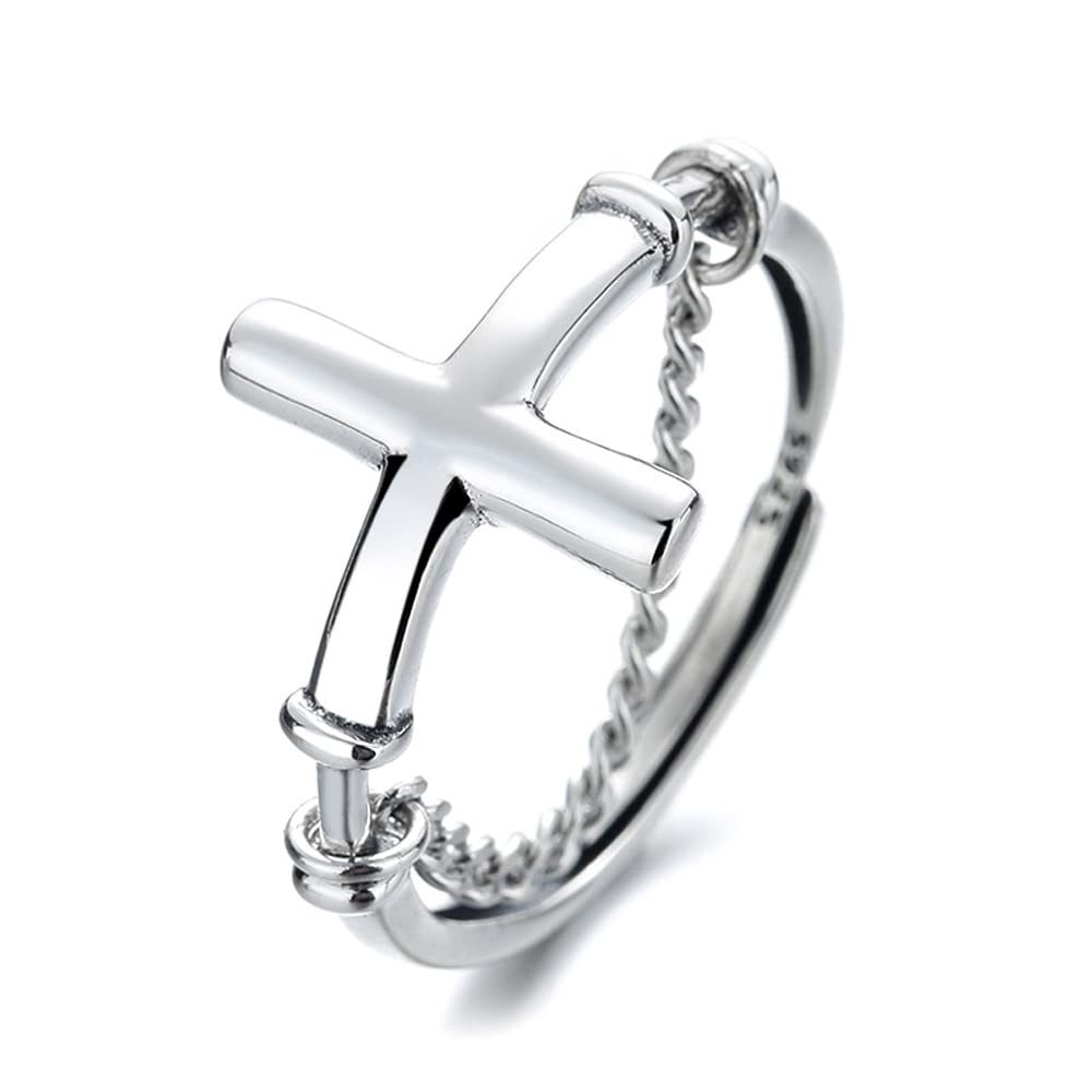 Women's S925 Sterling Silver Ring Complex Fashion Cross Stitching Chain Index Finger Ring Open Adjustable Ring