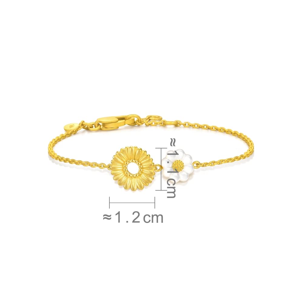 CHOW SANG SANG 999 24K Solid Gold Mother of Pearl Daisy Bracelet for Women 93268B | 7", (18 CM)