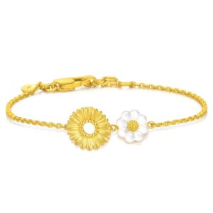 CHOW SANG SANG 999 24K Solid Gold Mother of Pearl Daisy Bracelet for Women 93268B | 7", (18 CM)