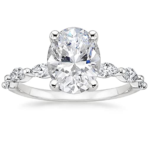 JEWELERYN Lovely Solitiare Bridal Set, Oval Cut 3 CT, Colorless Moissanite Ring Set, 925 Sterling Silver, Engagement Ring, Wedding Ring, Perfact for Gifts Or As You Want (7.5) White