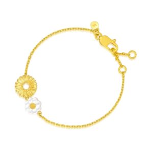 CHOW SANG SANG 999 24K Solid Gold Mother of Pearl Daisy Bracelet for Women 93268B | 7", (18 CM)