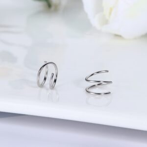 FUNRUN JEWELRY 2Pairs 925 Sterling Silver Twist Wrap Spiral Earrings for Women Double Hoop Climber Cuff Earrings Hypoallergenic Tiny CZ Cartilage Twist Piercing Earrings