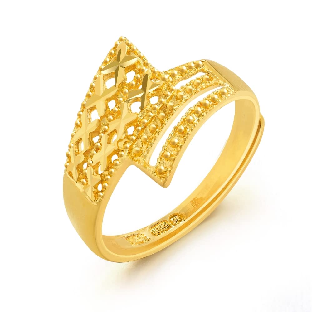 CHOW SANG SANG 999.9 24K Solid Gold Price-by-Weight 3.36g Gold Geometric, Cross Band Ring for Women 57601R | Size Adjustable (Approx. 0.09tael (~3.36g), Adjustable)