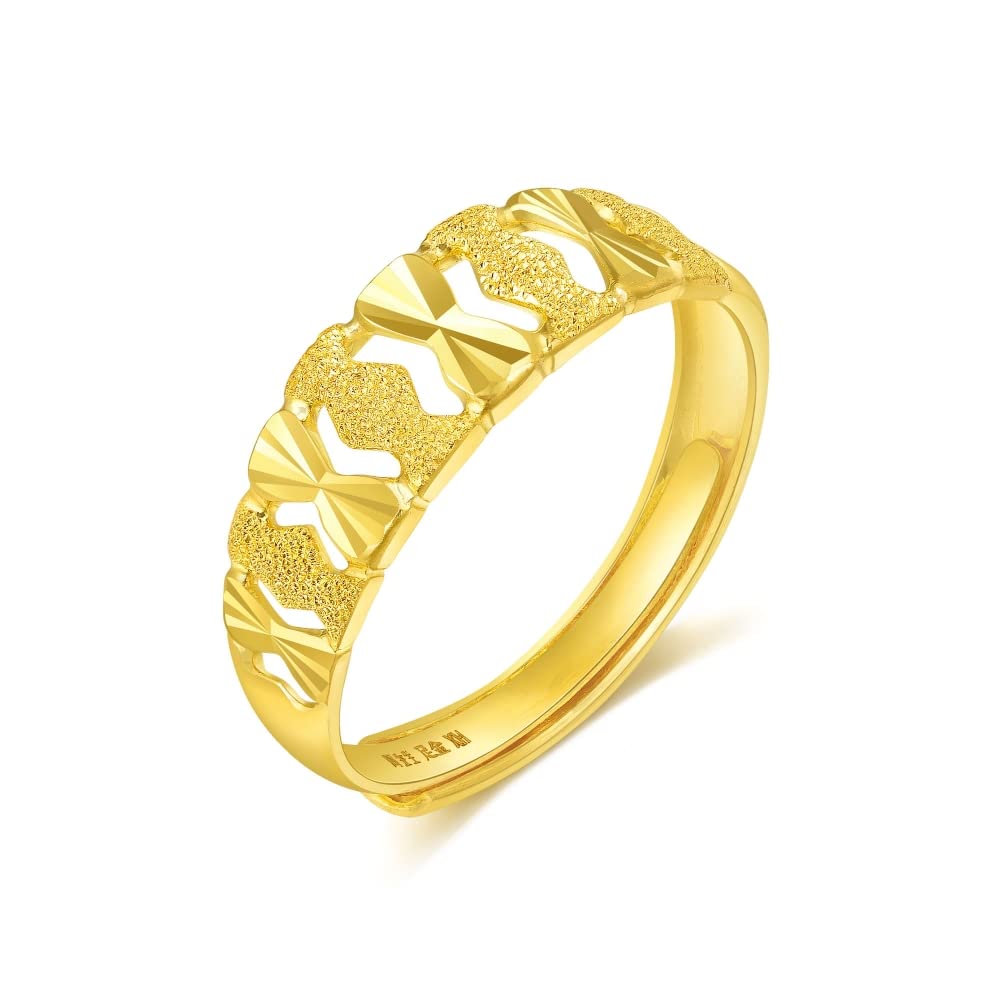 CHOW SANG SANG 999.9 24K Solid Gold Price-by-Weight 2.99g Gold Shimmering and Polished Finished Band Ring for Women 28602R | Size Adjustable