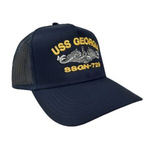 USS Georgia SSGN-729 Submarine Boat Ship Baseball Cap Blue Mesh Snapback 3.5 inch Profile Cotton Front Panel