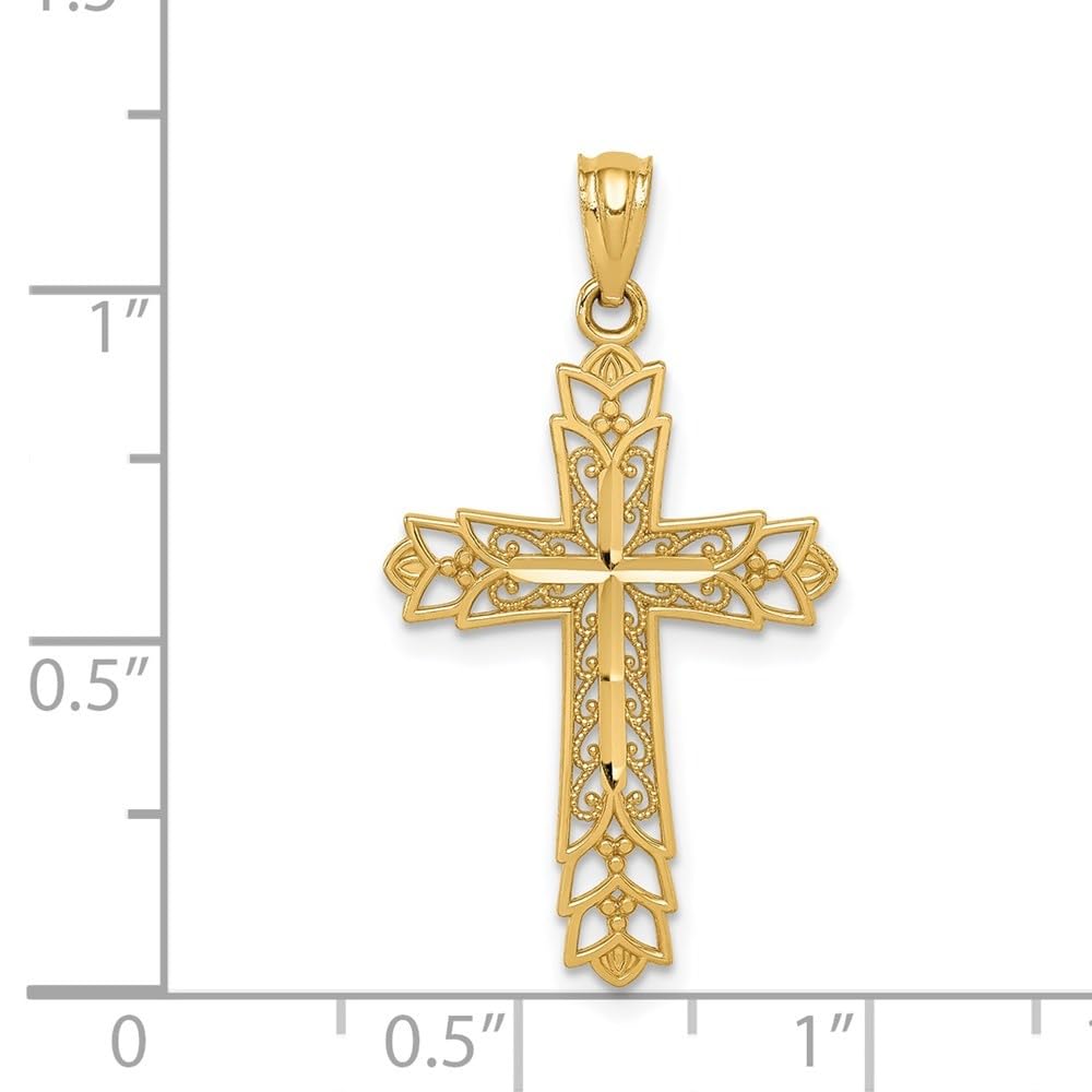 Auriga Fine Jewelry 14k Yellow Gold Polished Filigree Cross Pendant, Gift for Women